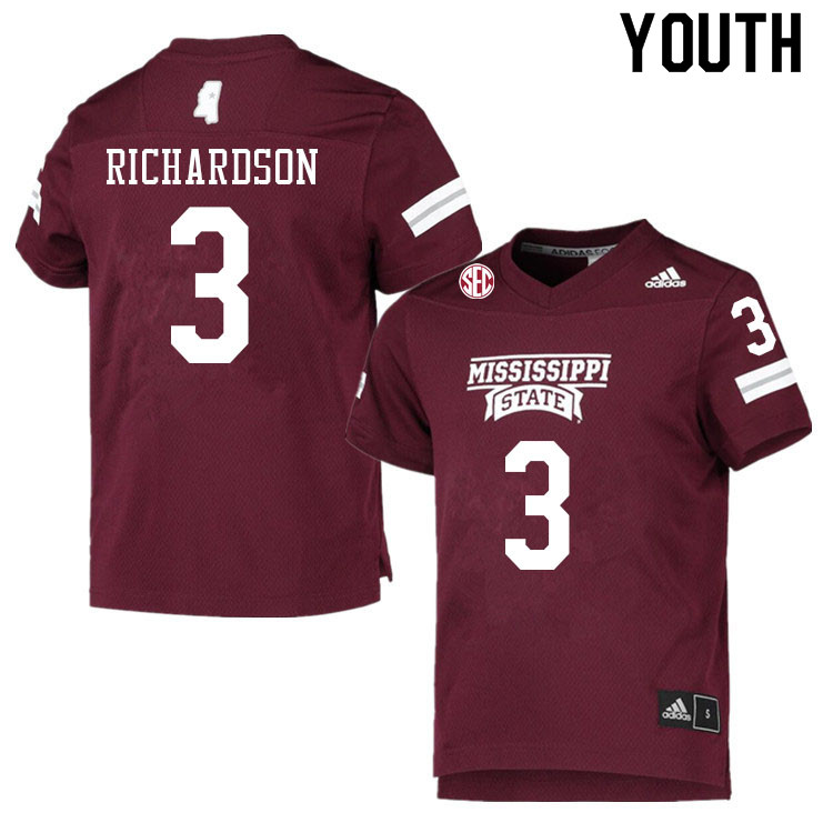 Youth #3 Decamerion Richardson Mississippi State Bulldogs College Football Jerseys Sale-Maroon